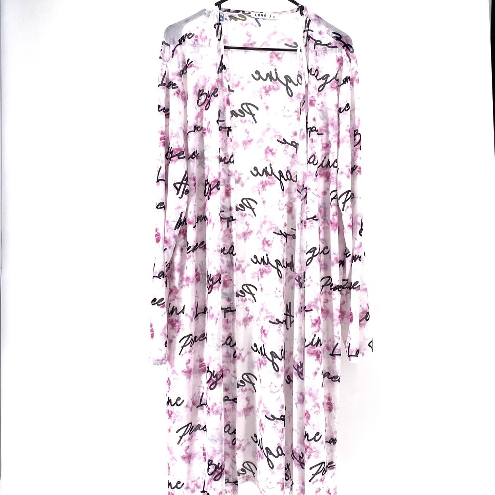 Love J Women's Plus Printed Tie Dye Mesh Open Robe